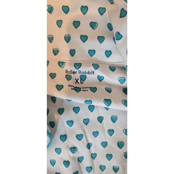 Roller Rabbit Teal Heart Pajama Top Womens XL Button Down Short Sleeve Preppy - Picture 2 of 4